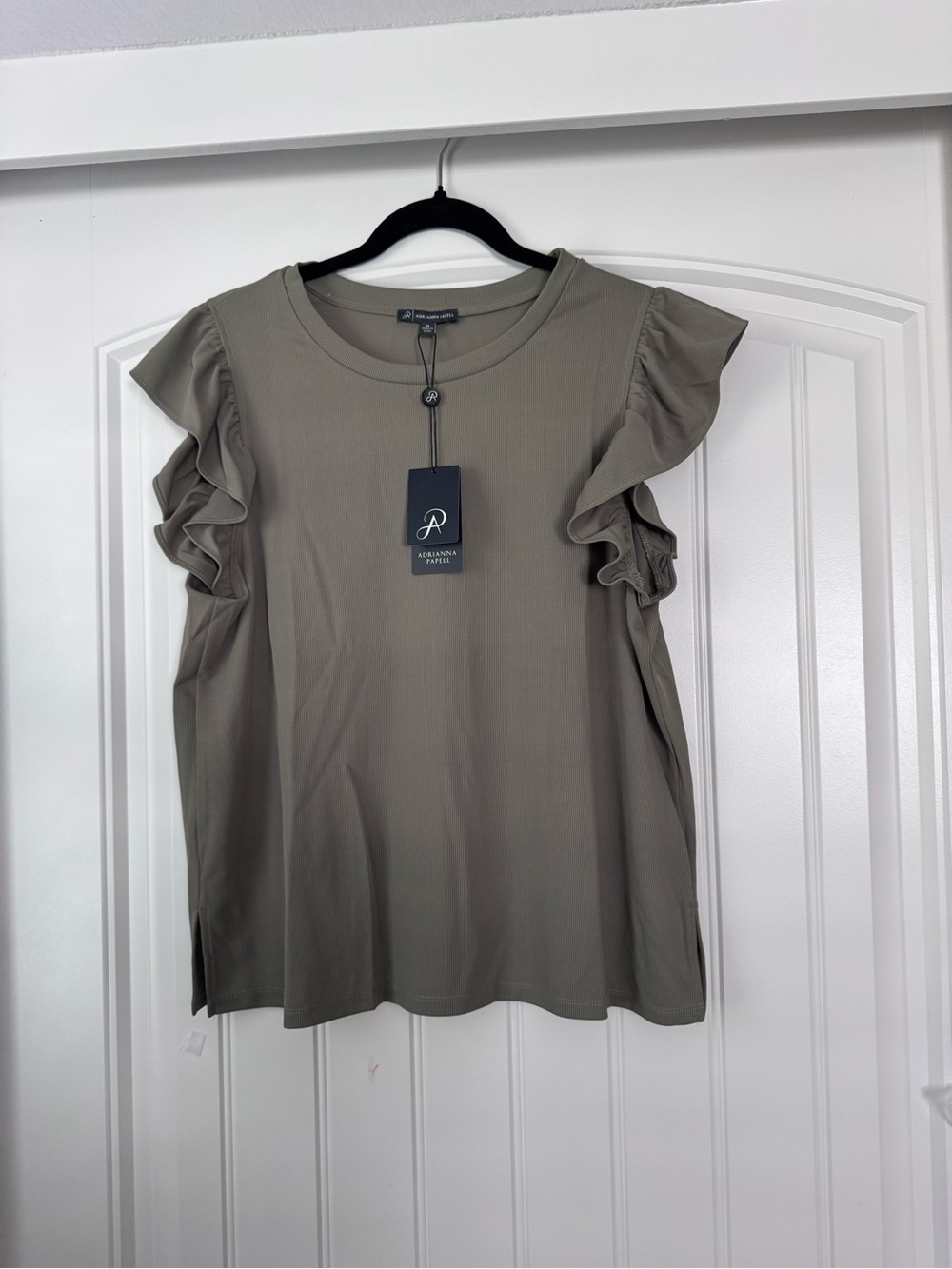 Adrienne Papell Olive Green Ruffle Sleeve Tank Top